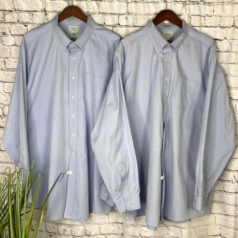 Bundle 2 L.L. Bean Traditional Fit Wrinkle Free Cotton Shirts Blue 18